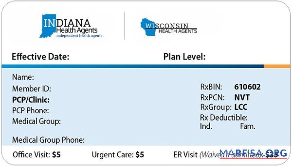 Printable Indiana health insurance card sample